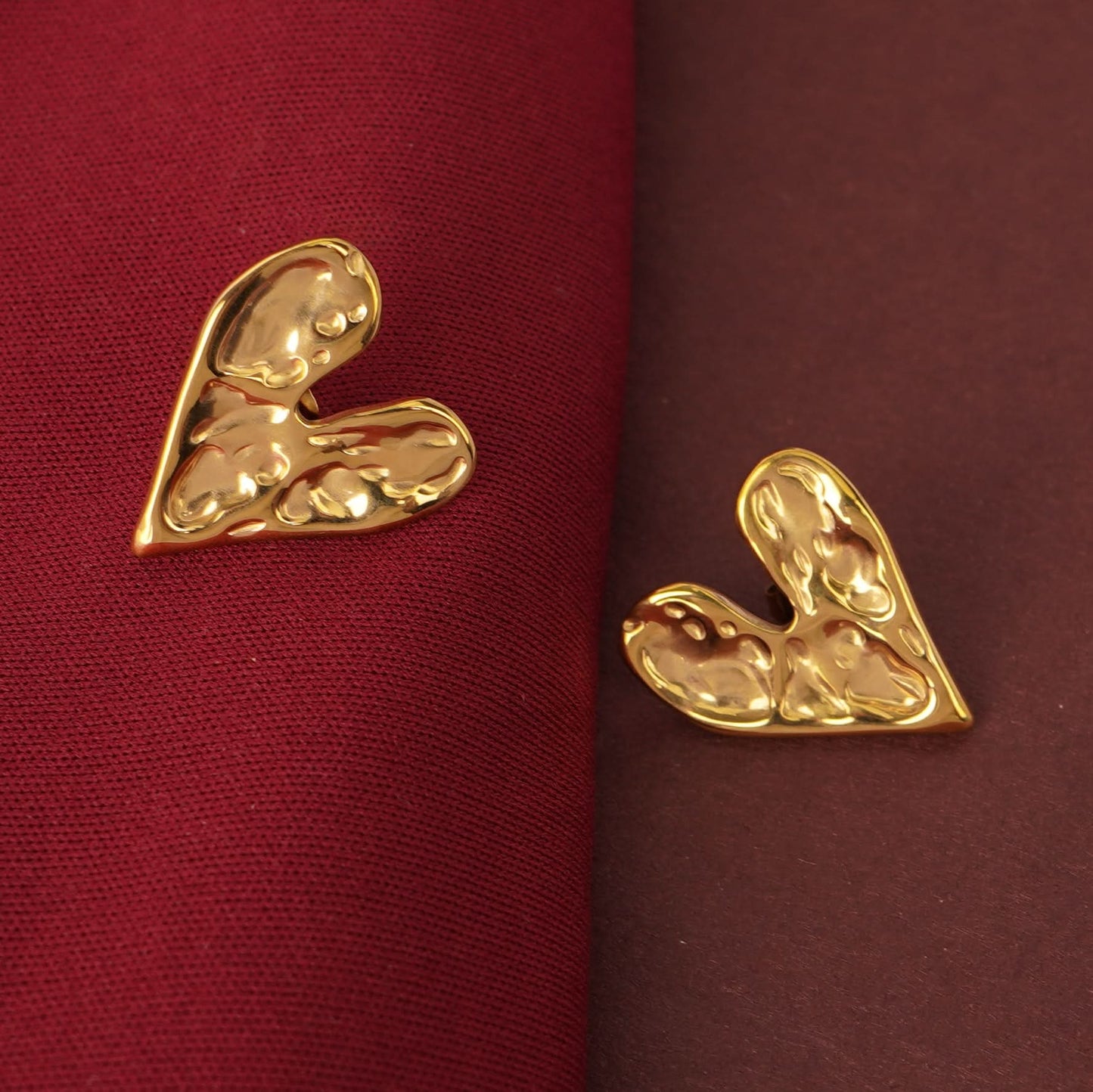 Textured Gold Heart Statement Earrings