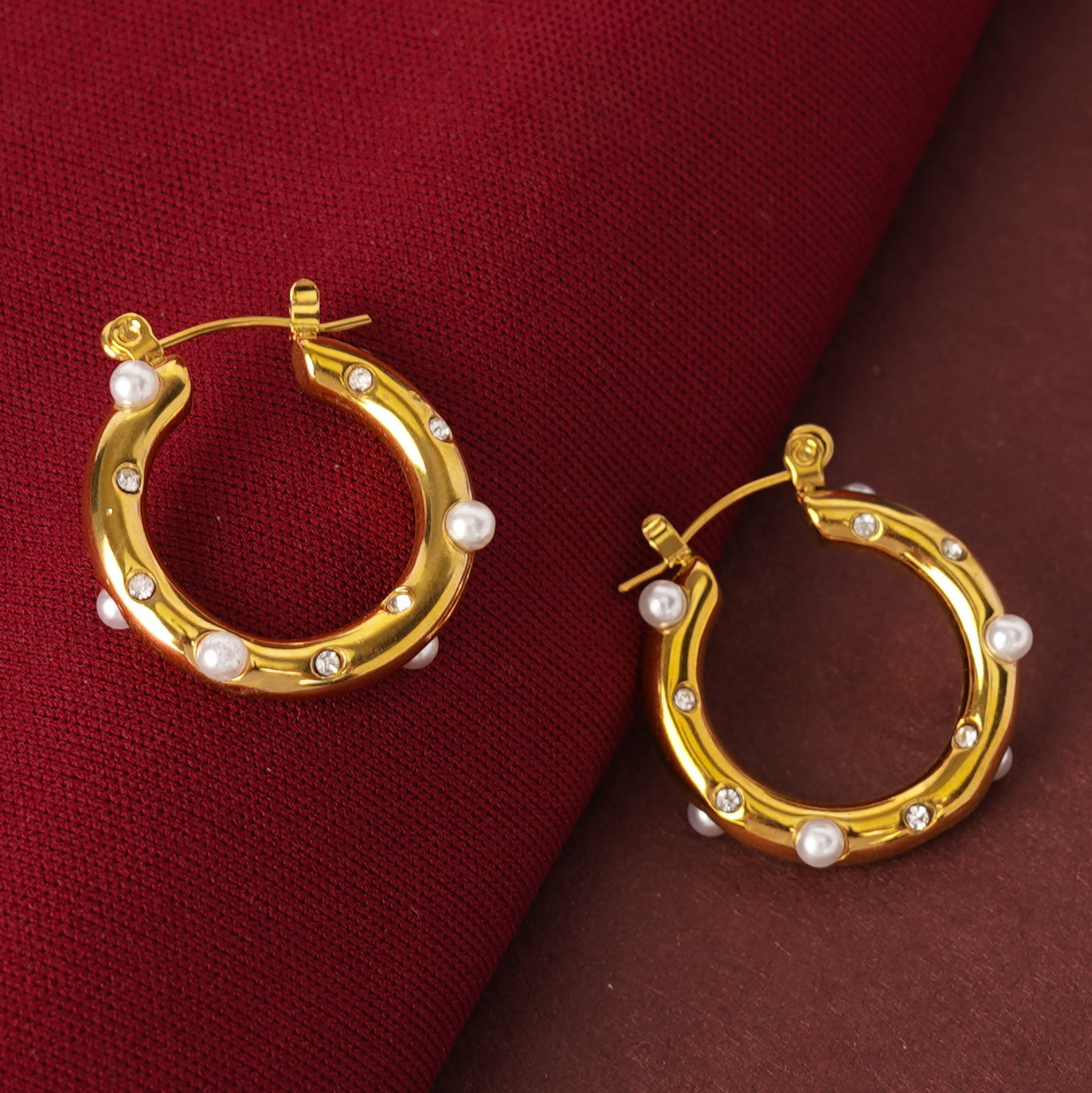 Pearl Accent Hoop Earrings