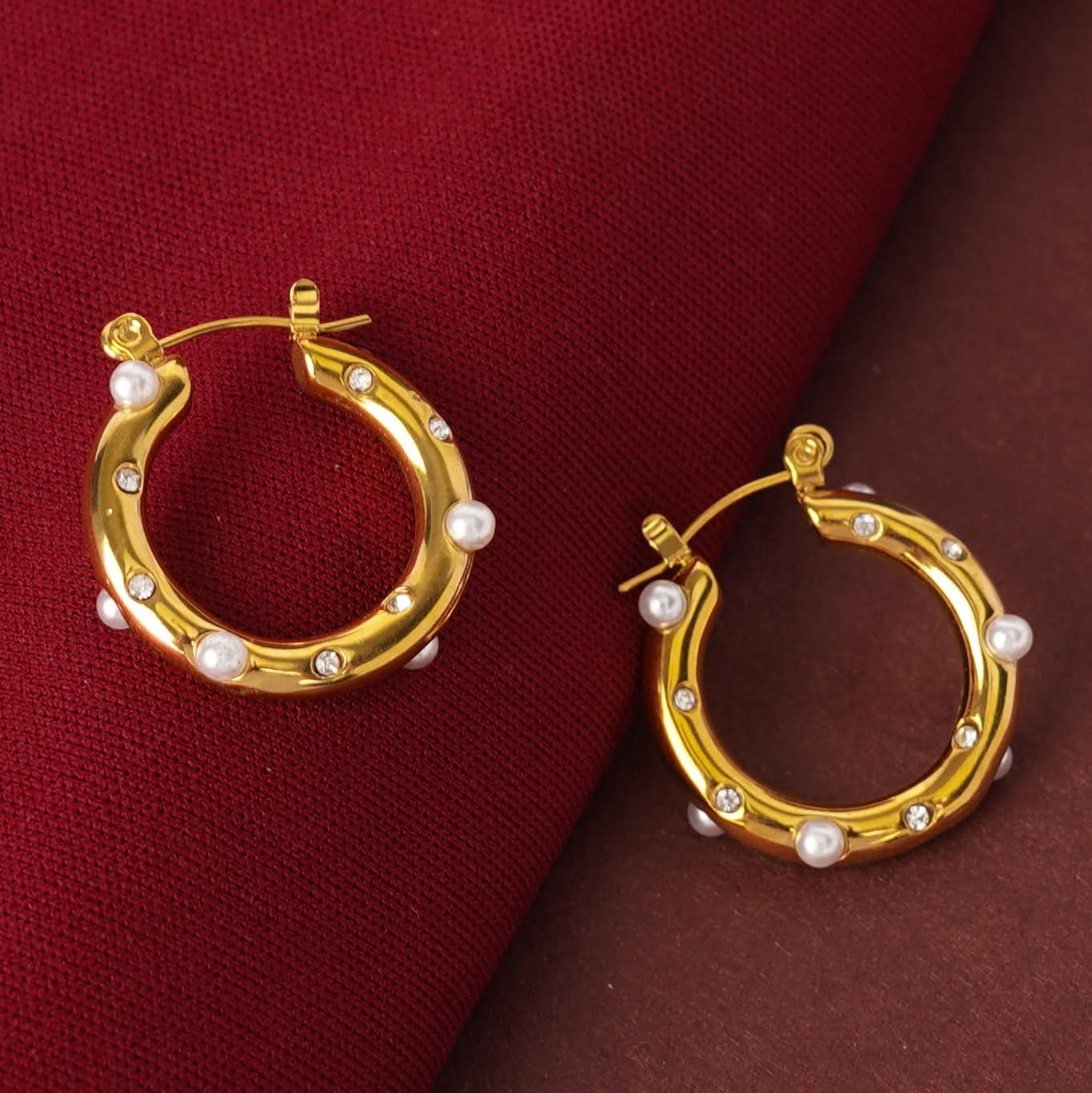 Pearl Accent Hoop Earrings
