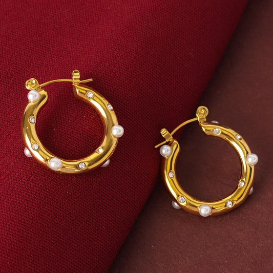 Pearl Accent Hoop Earrings