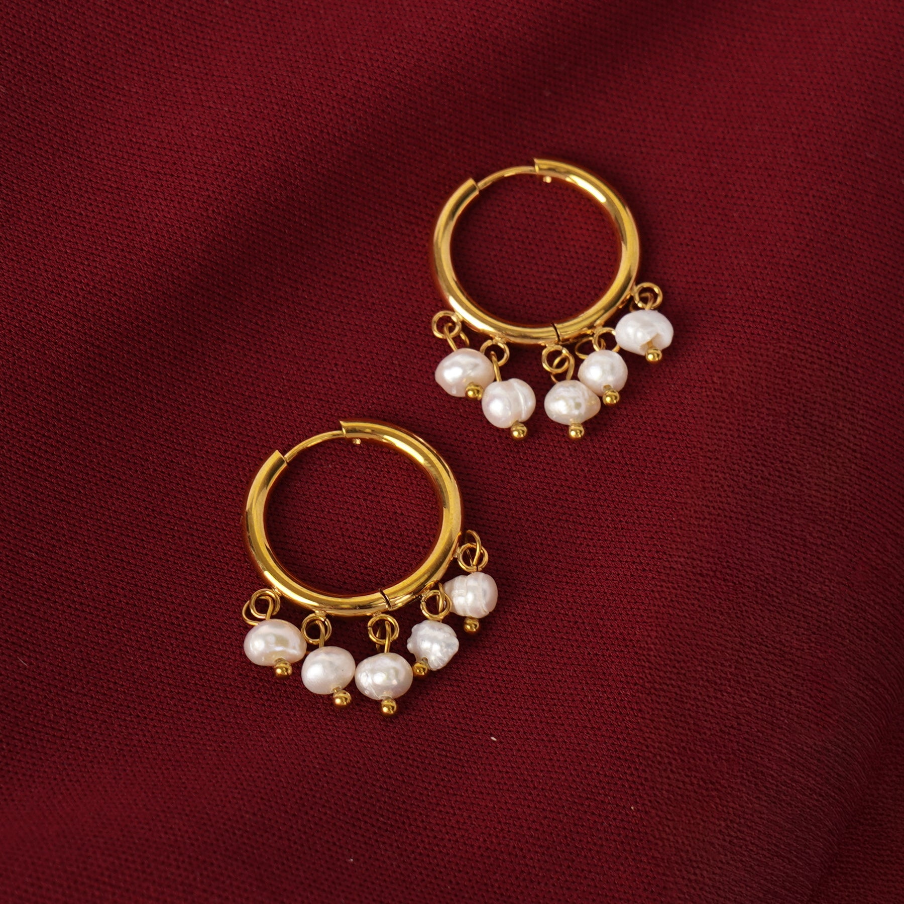 Pearl Charm Hoop Earrings