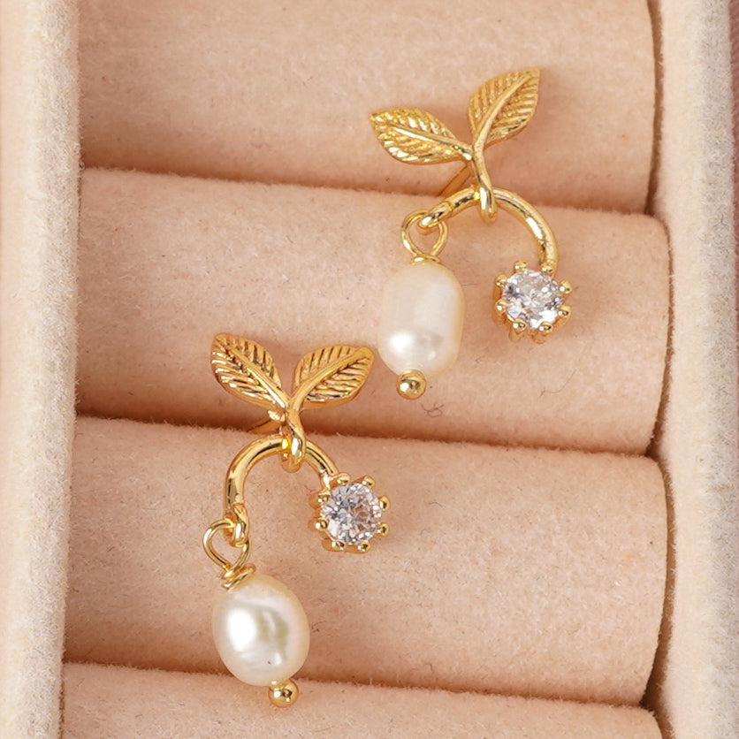 Pearl Leaf Drop Earrings