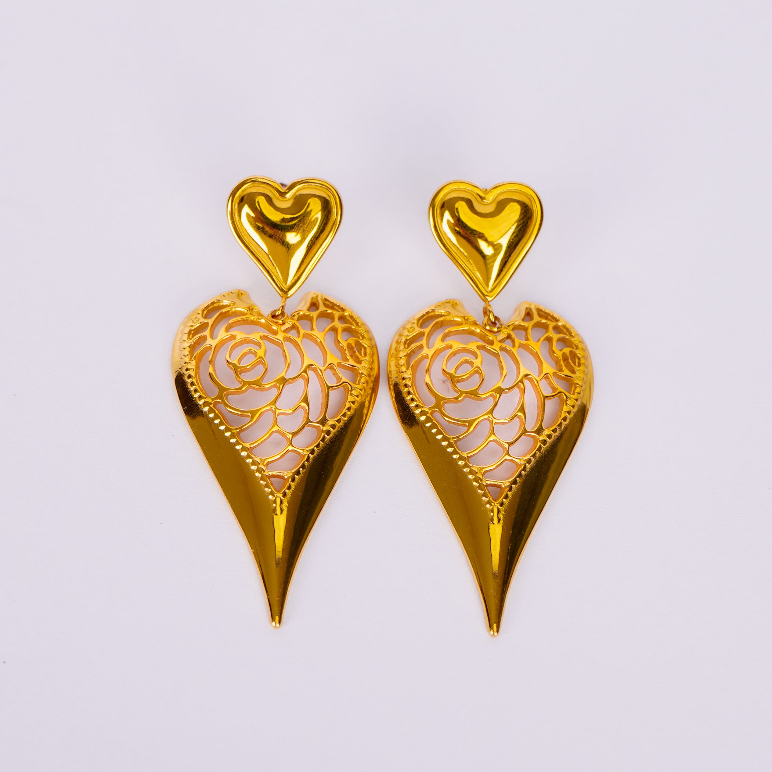 Golden Heart Lace Drop Earrings