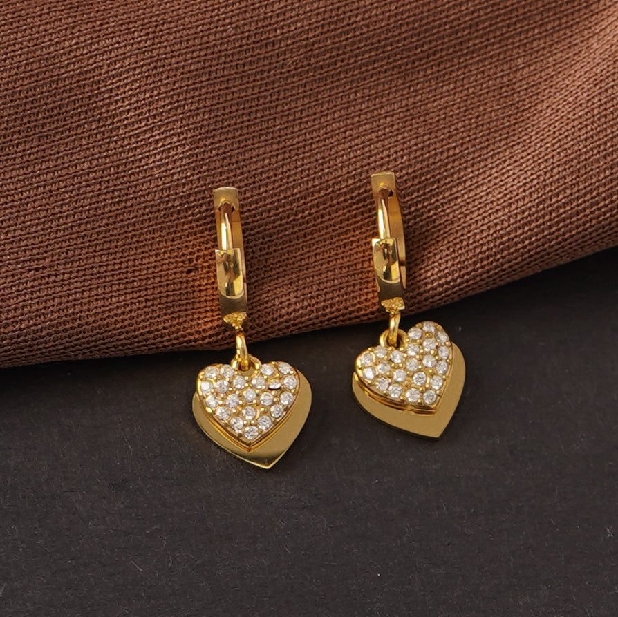 Zircon Heart Drop Hoop Earrings