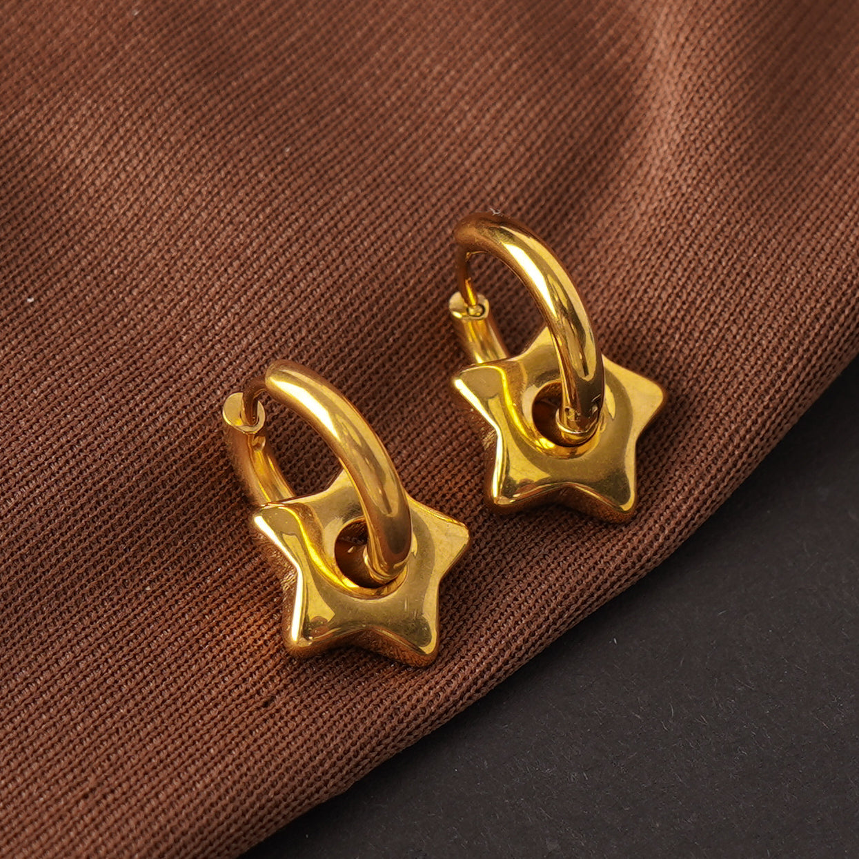 Star Charm Drop Hoop Earrings