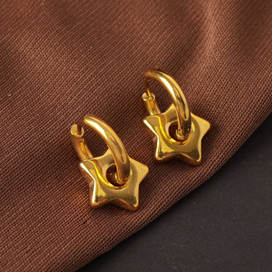 Star Charm Drop Hoop Earrings