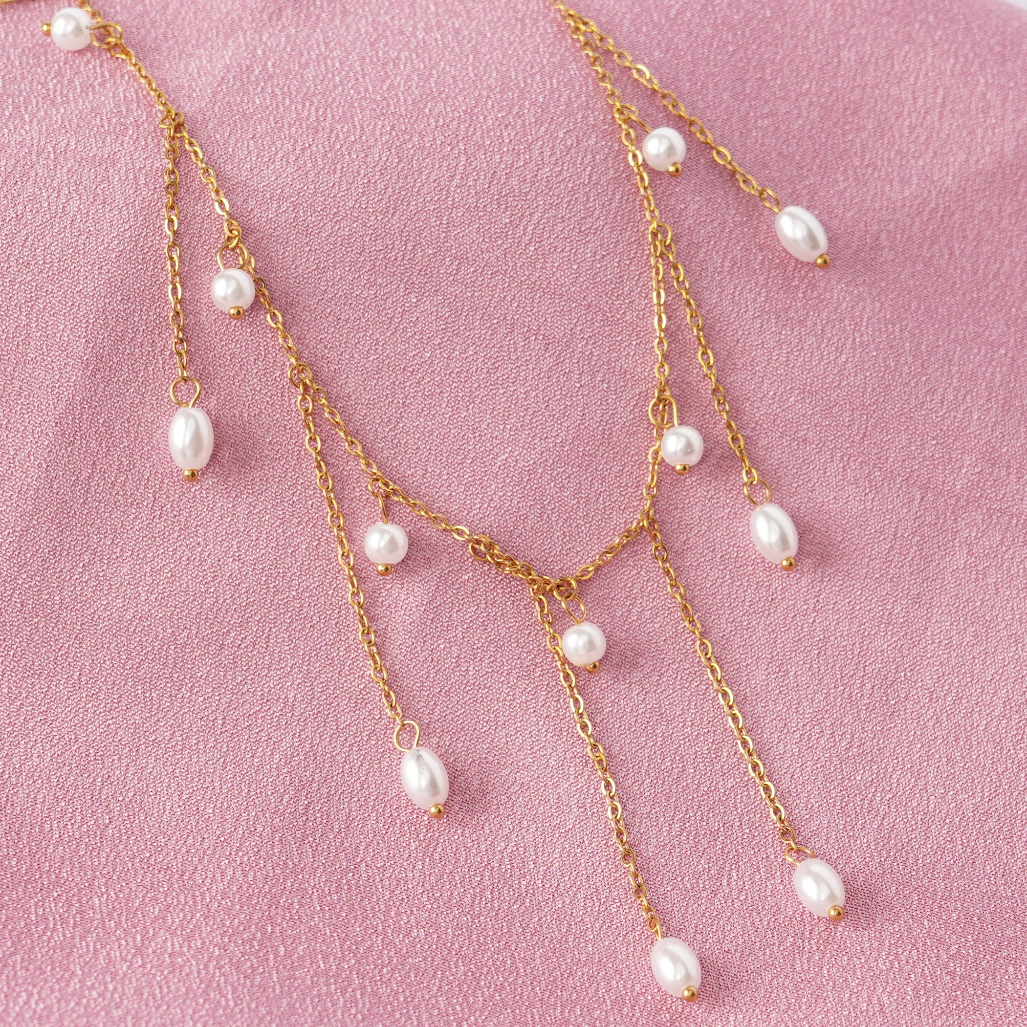 Golden Pearl Cascade Necklace