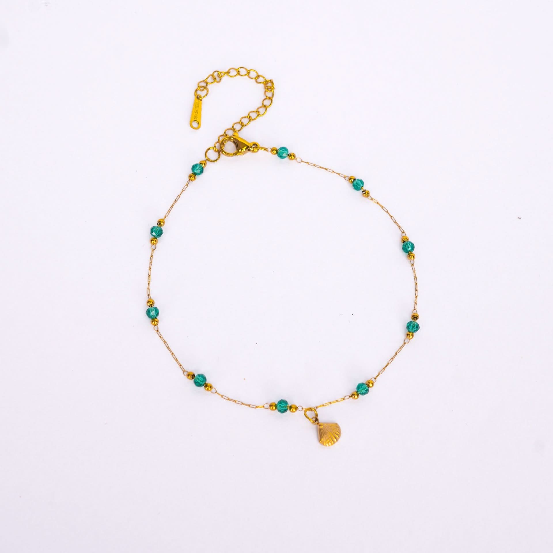 Flora Green Beaded Anklet and Necklace Set