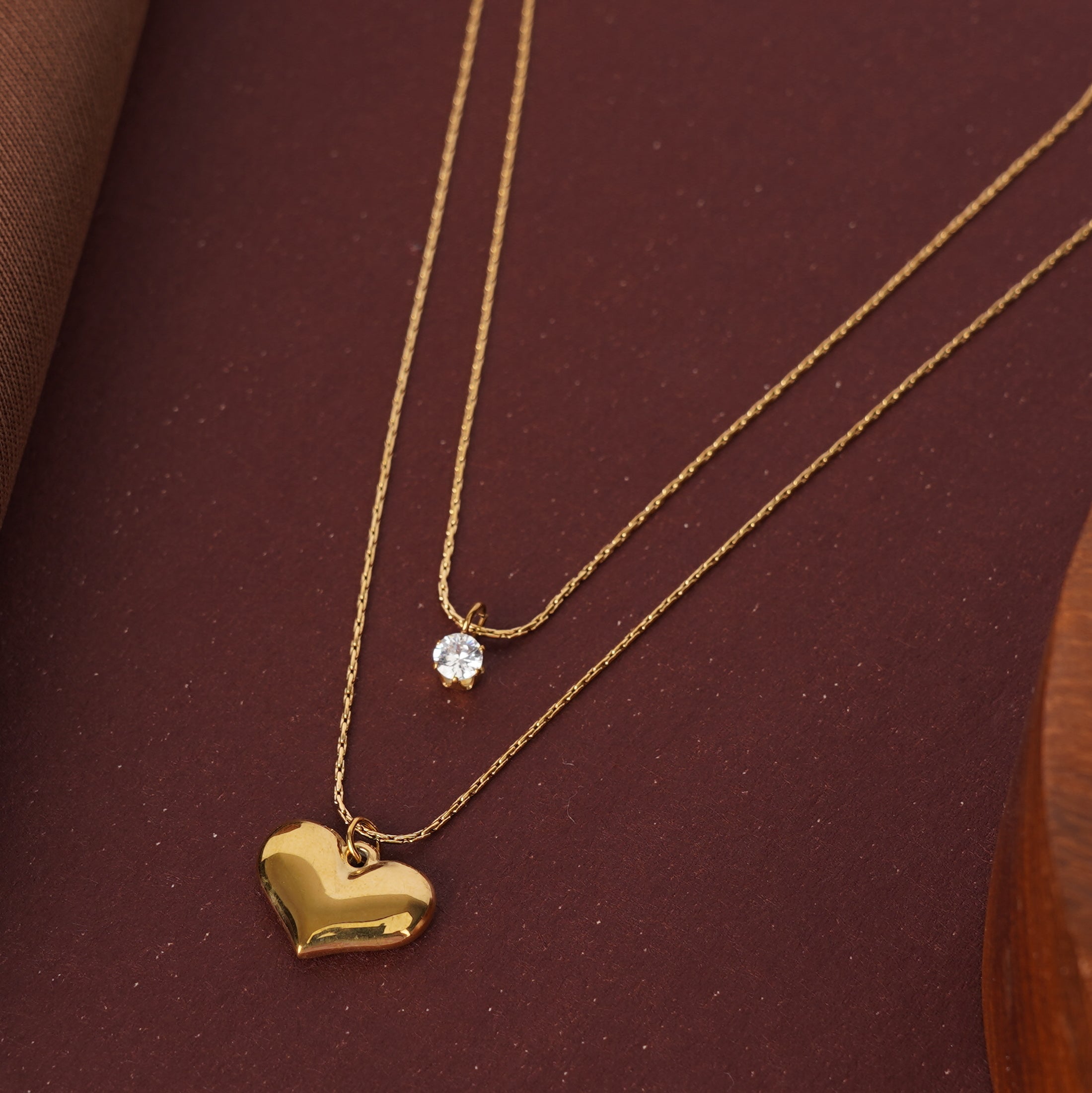 Golden Heart Duo Necklace Set