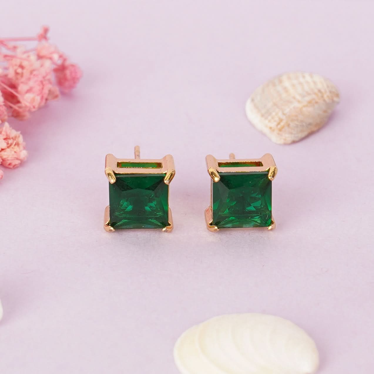 Green Crystal Stud Earrings