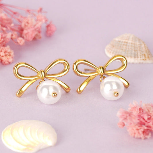 Celeste Bow Pearl Drop Earrings