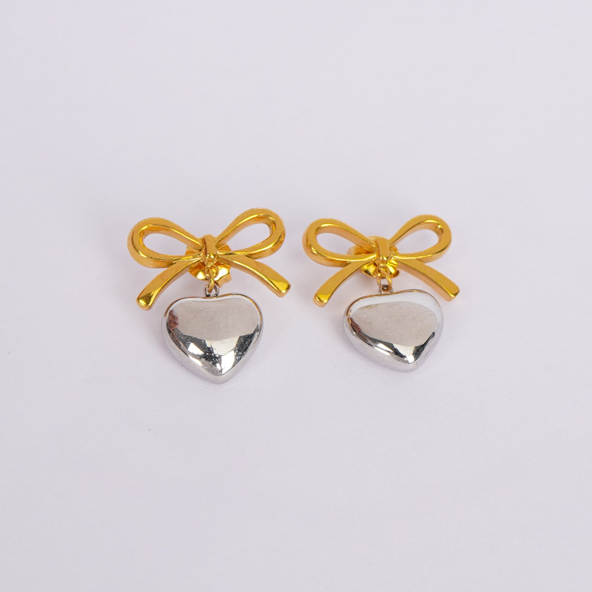 Bow Silver-Tone Heart Drop Earrings