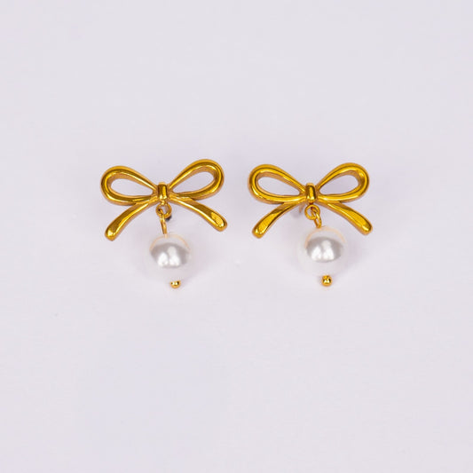 Celeste Bow Pearl Stud Earrings
