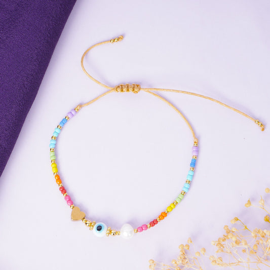 Evil Eye & Heart Colorful Beaded Rakhi