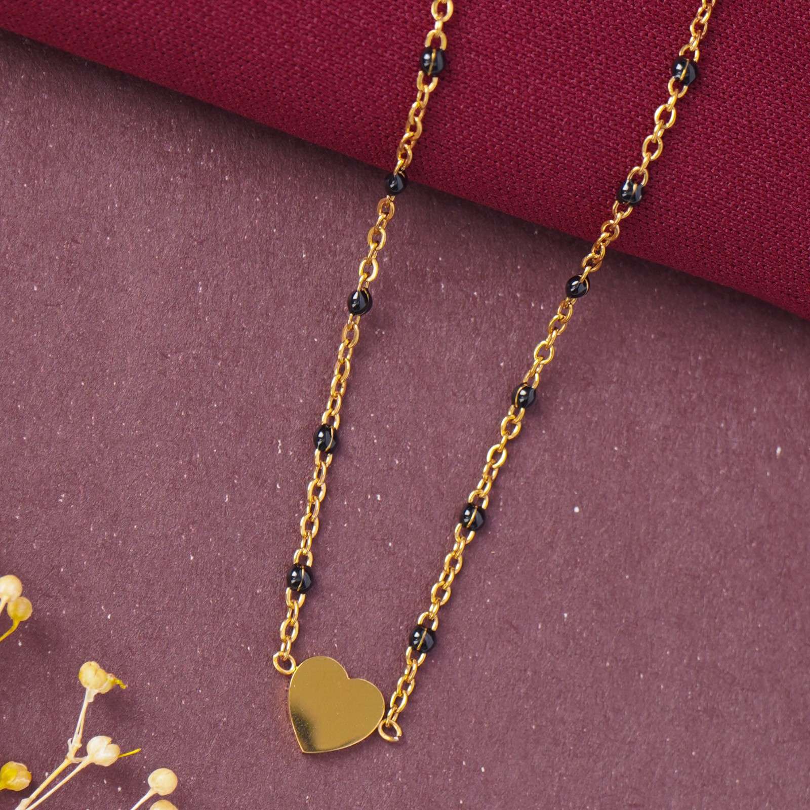 Classic Black Beaded Heart Mangalsutra