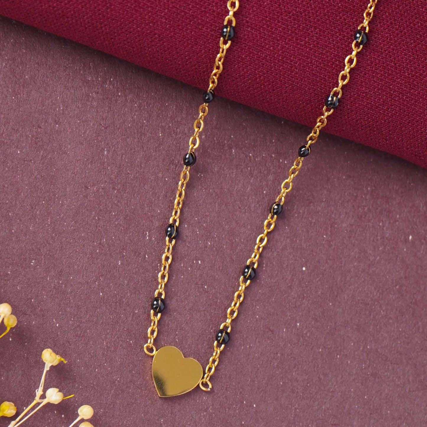 Classic Black Beaded Heart Mangalsutra