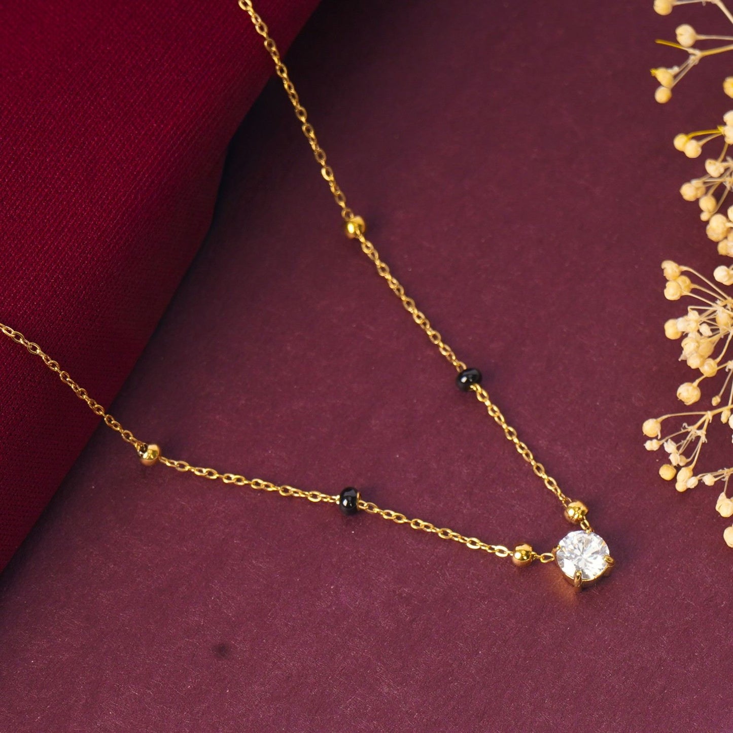 Black Bead Station Necklace