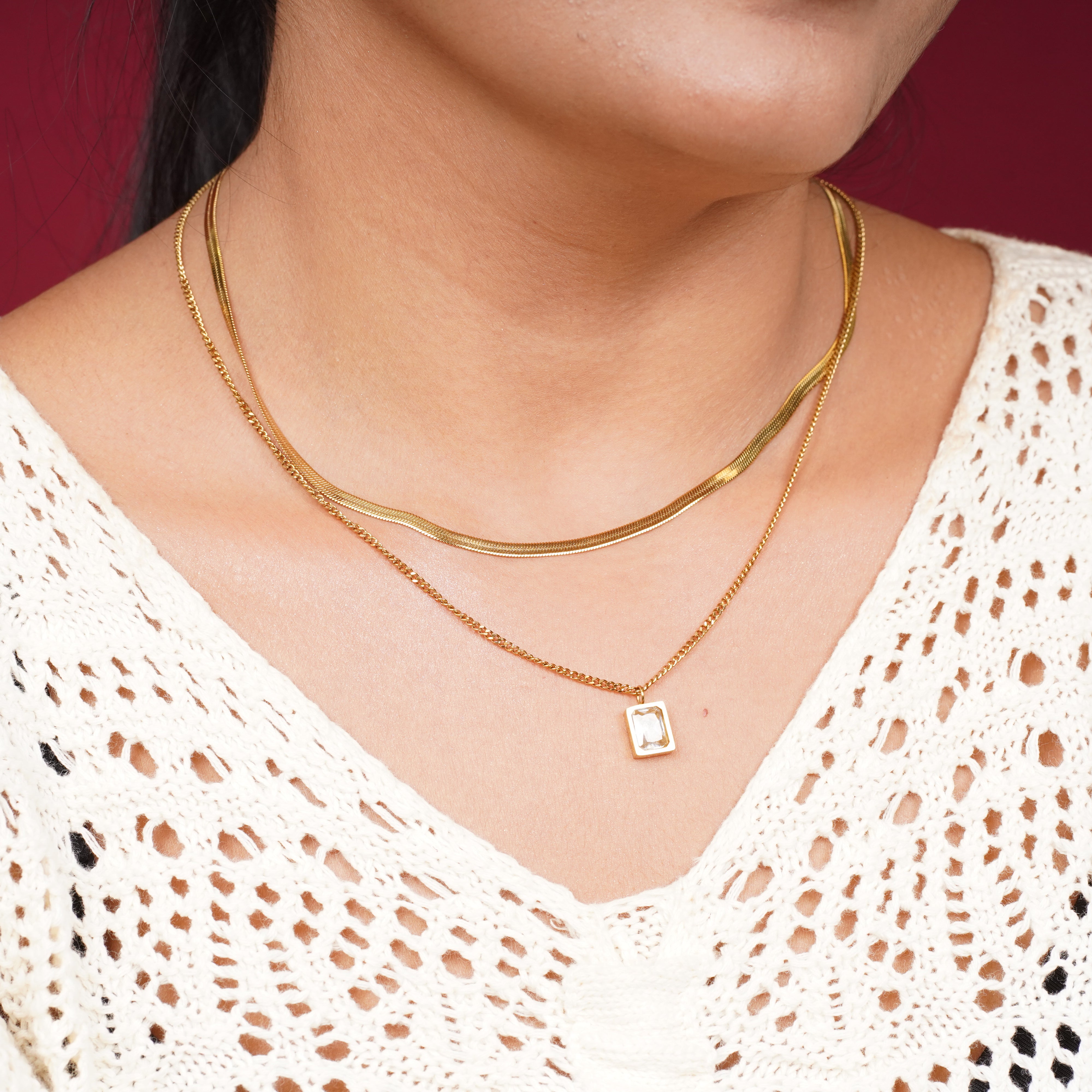 Double Heart Layered Diamond Necklace
