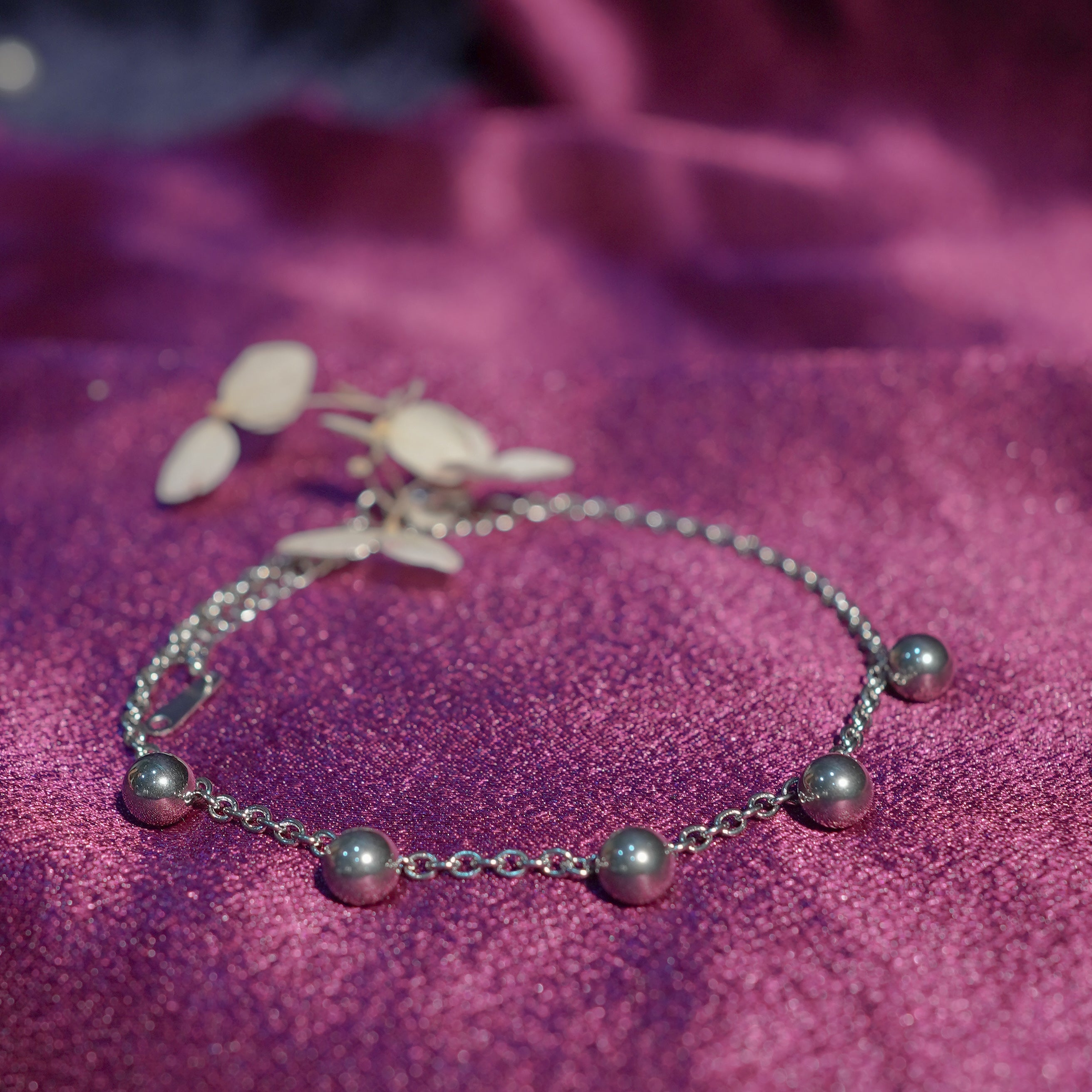 Celeste Silver Beaded Anklet