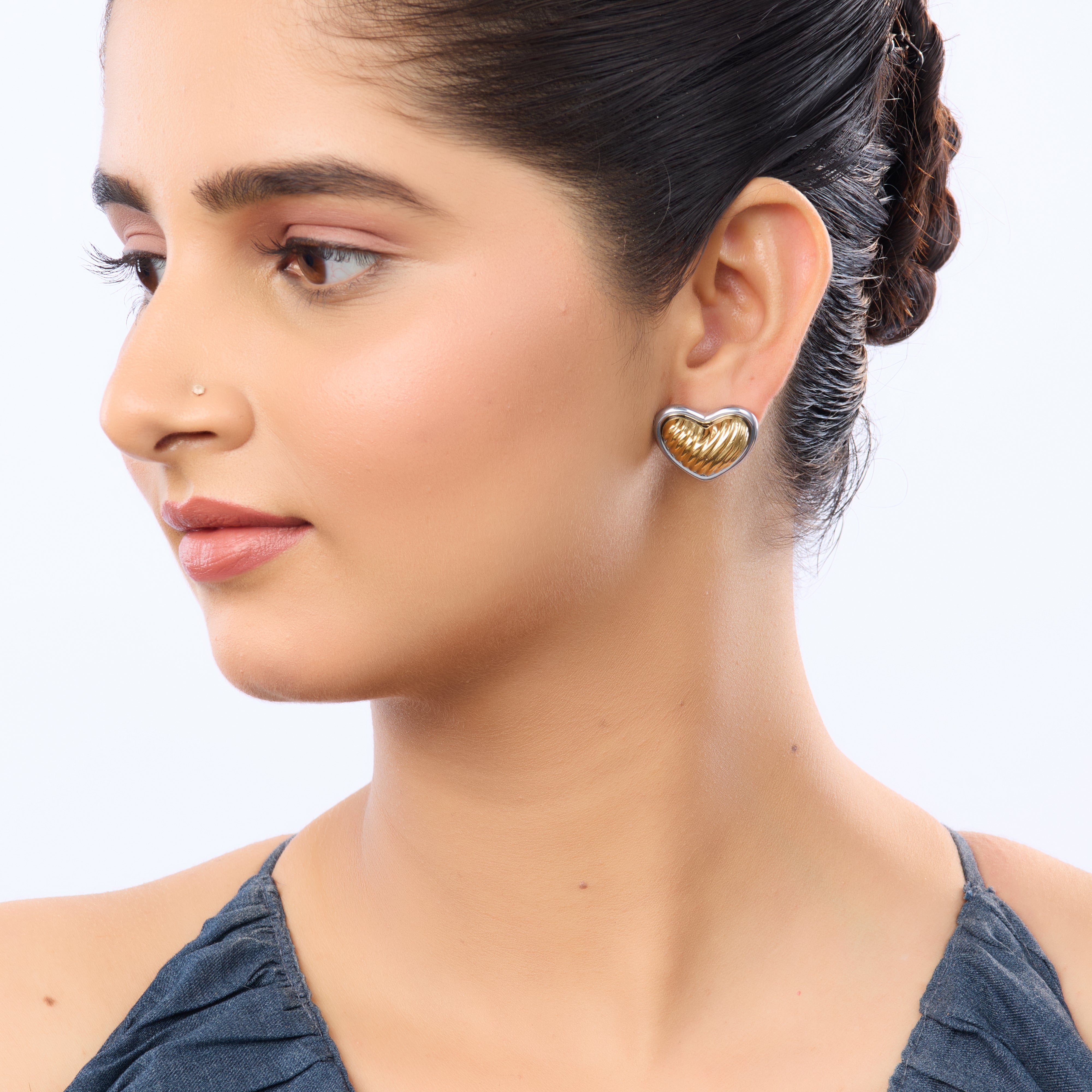 Amouréa Dual-Tone Heart Stud Earrings