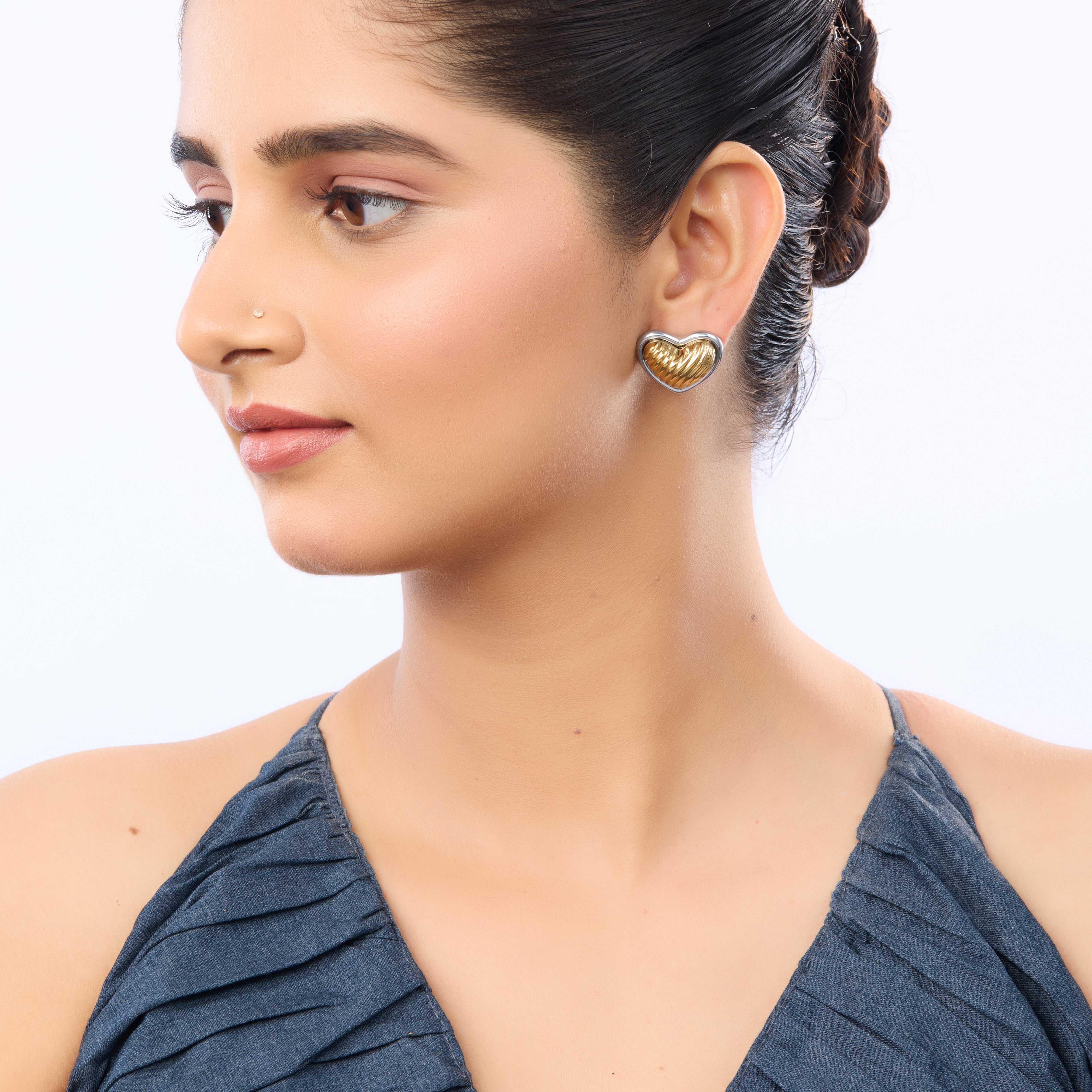 Amouréa Dual-Tone Heart Stud Earrings