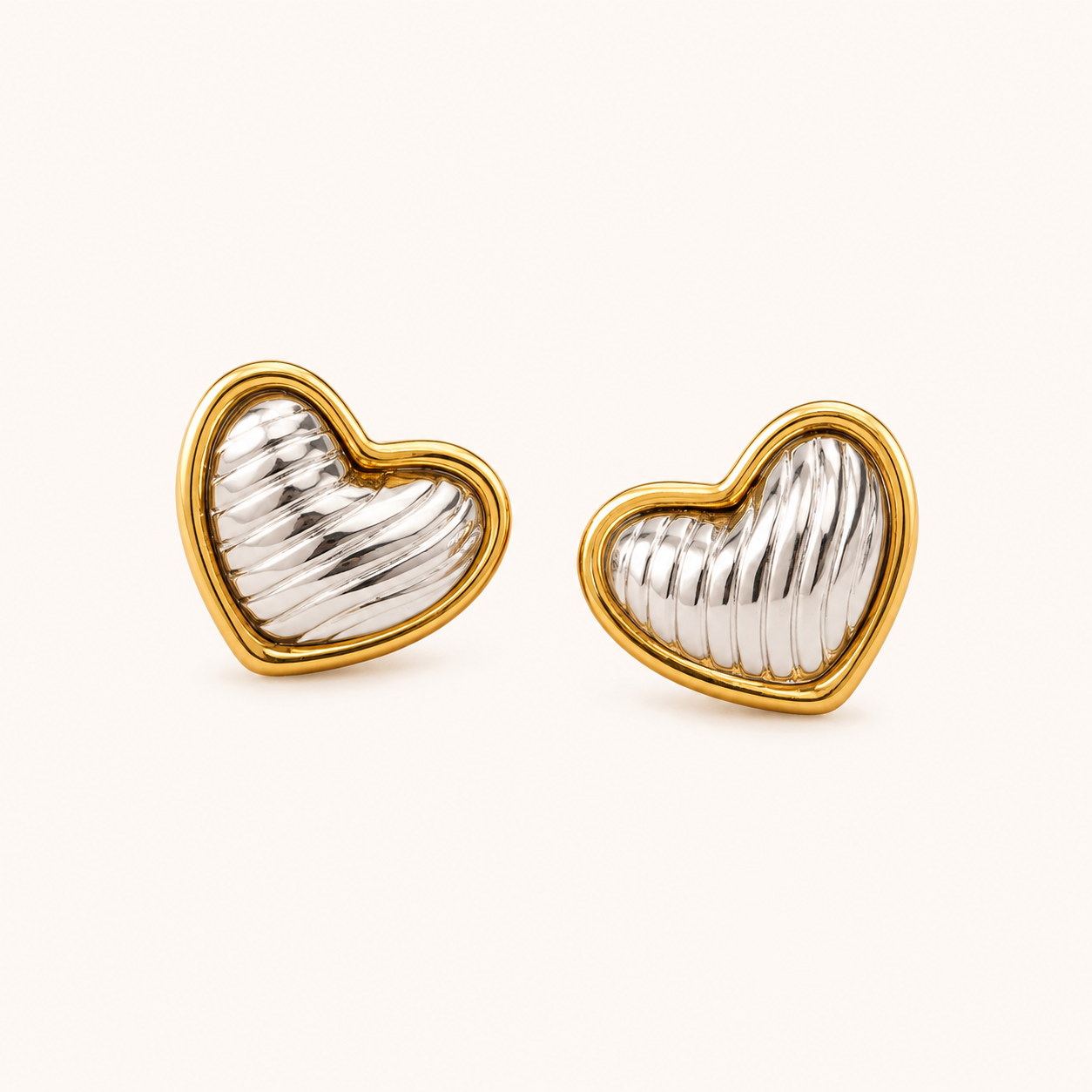 Amouréa Dual-Tone Heart Stud Earrings