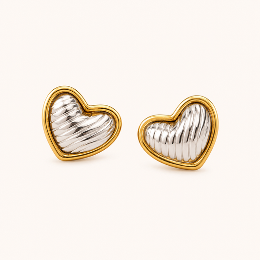 Amouréa Dual-Tone Heart Stud Earrings