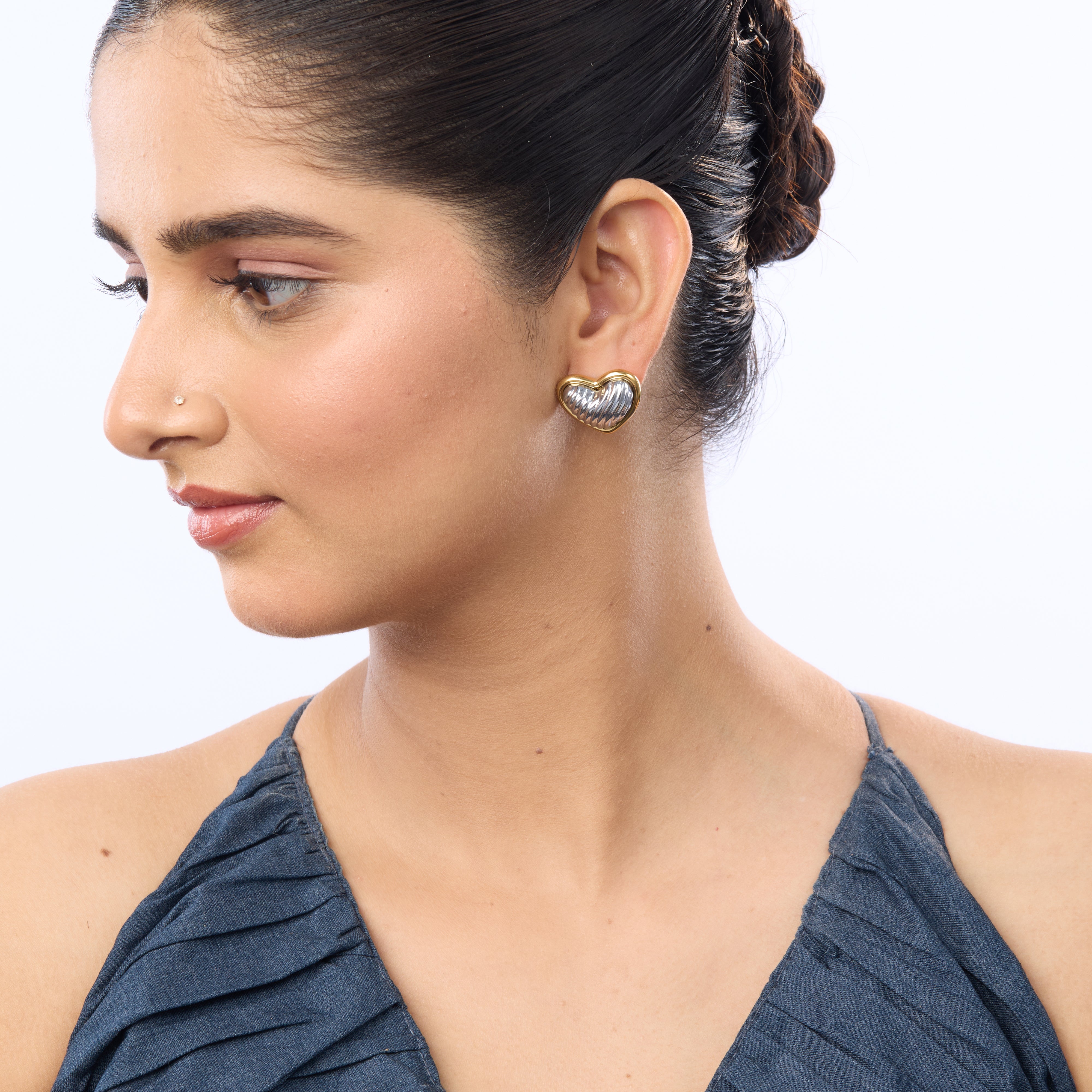 Amouréa Dual-Tone Heart Stud Earrings