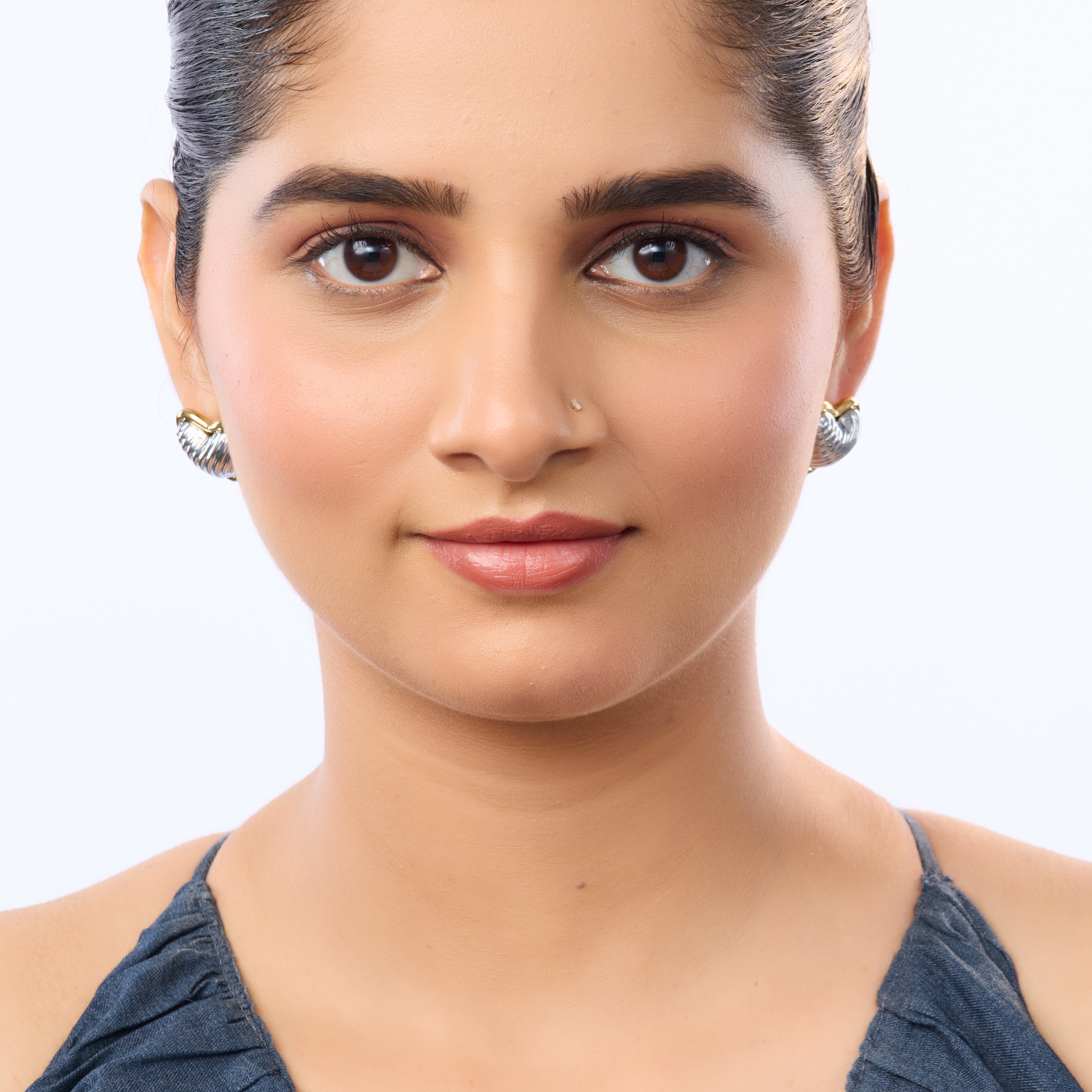 Amouréa Dual-Tone Heart Stud Earrings