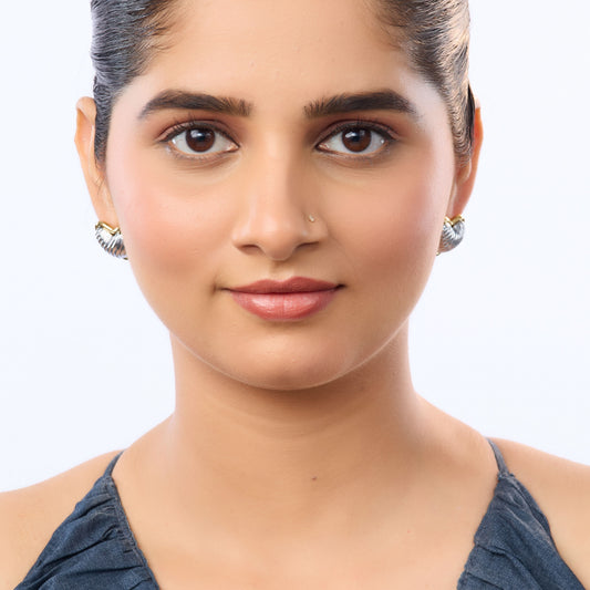 Amouréa Dual-Tone Heart Stud Earrings