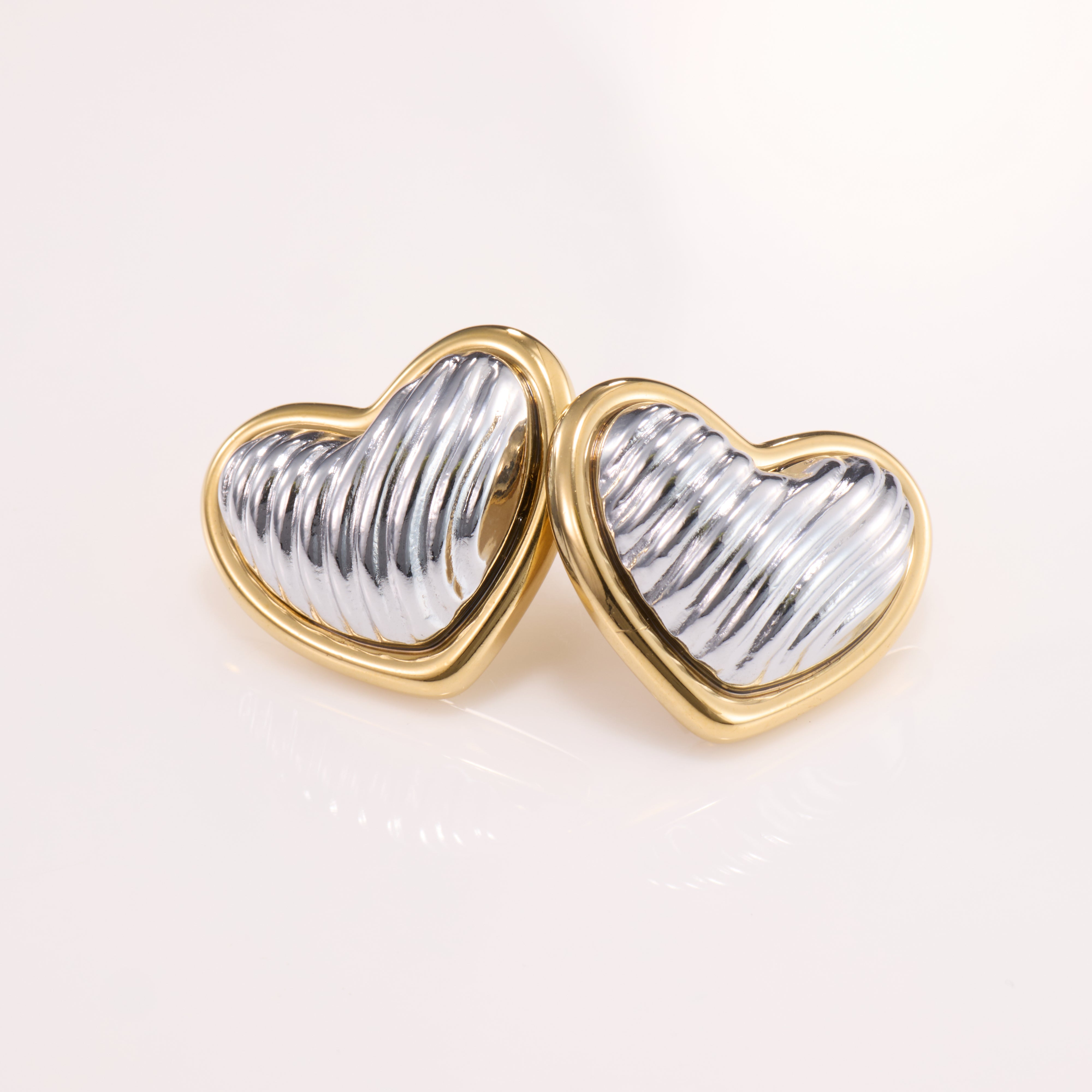 Amouréa Dual-Tone Heart Stud Earrings