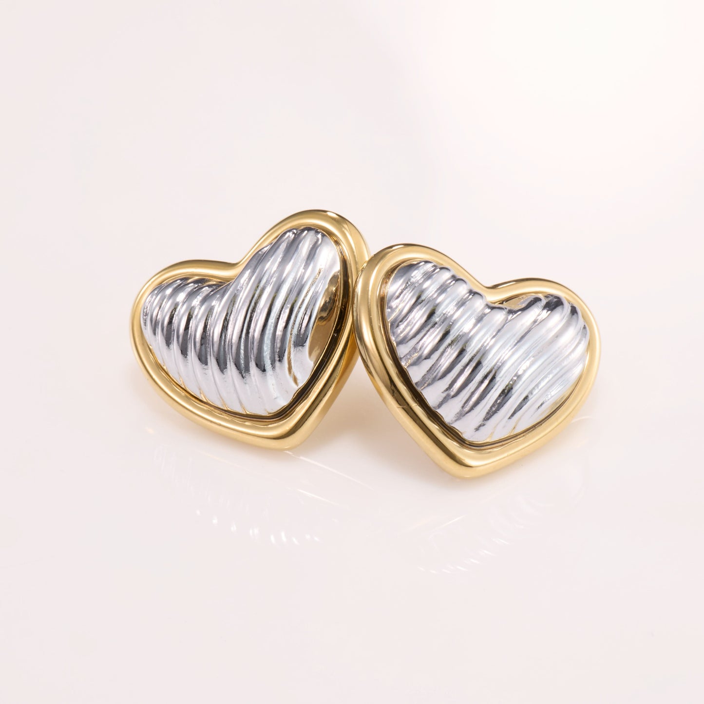 Amouréa Dual-Tone Heart Stud Earrings