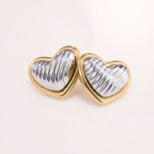 Amouréa Dual-Tone Heart Stud Earrings