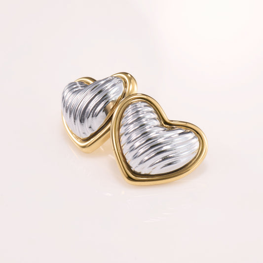 Amouréa Dual-Tone Heart Stud Earrings
