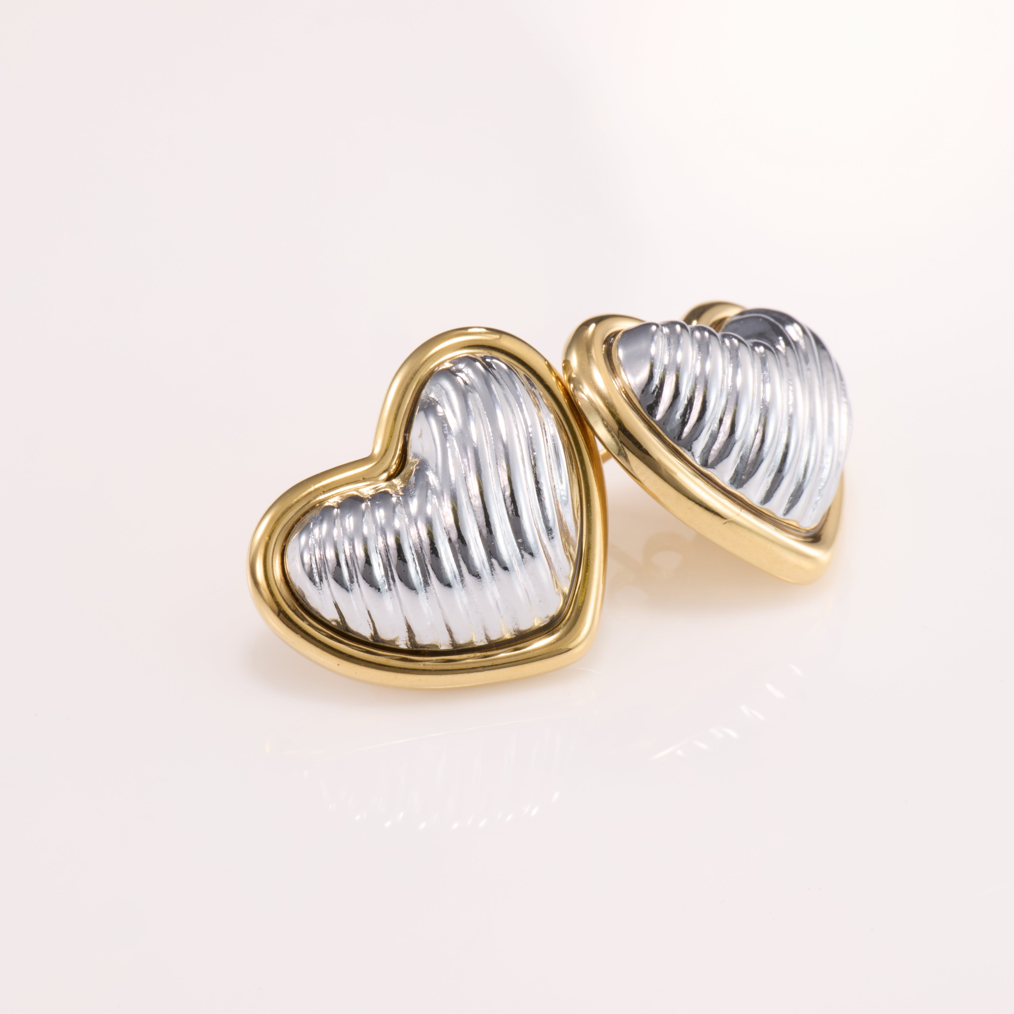 Amouréa Dual-Tone Heart Stud Earrings
