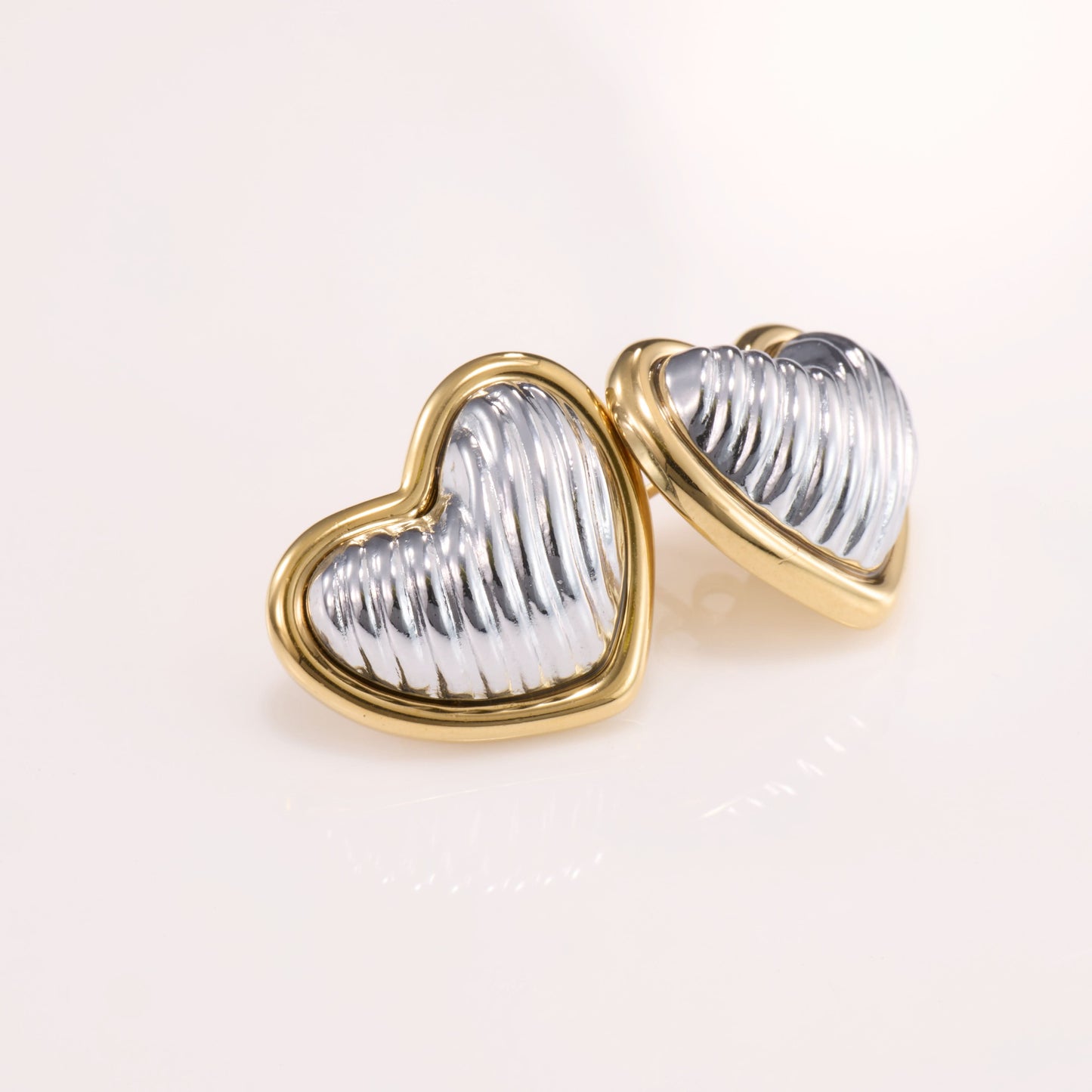 Amouréa Dual-Tone Heart Stud Earrings