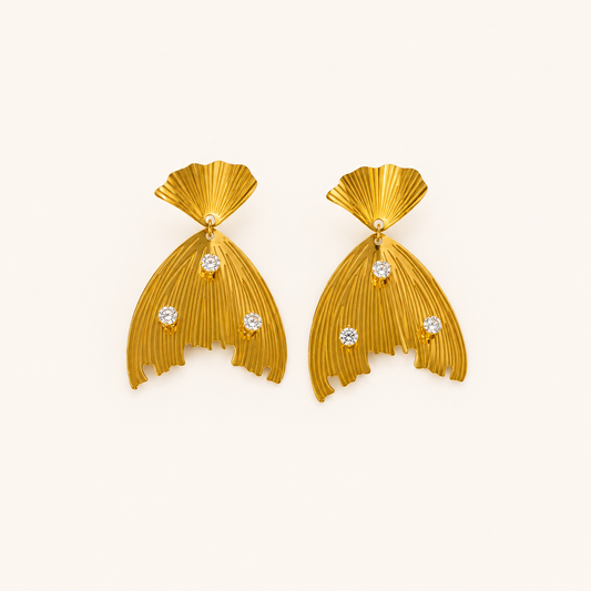 Golden Fan Drop Earrings