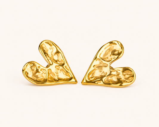 Textured Gold Heart Statement Earrings
