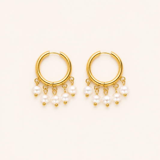 Pearl Charm Hoop Earrings
