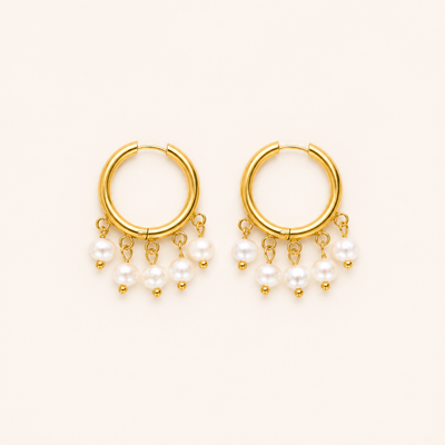Pearl Charm Hoop Earrings