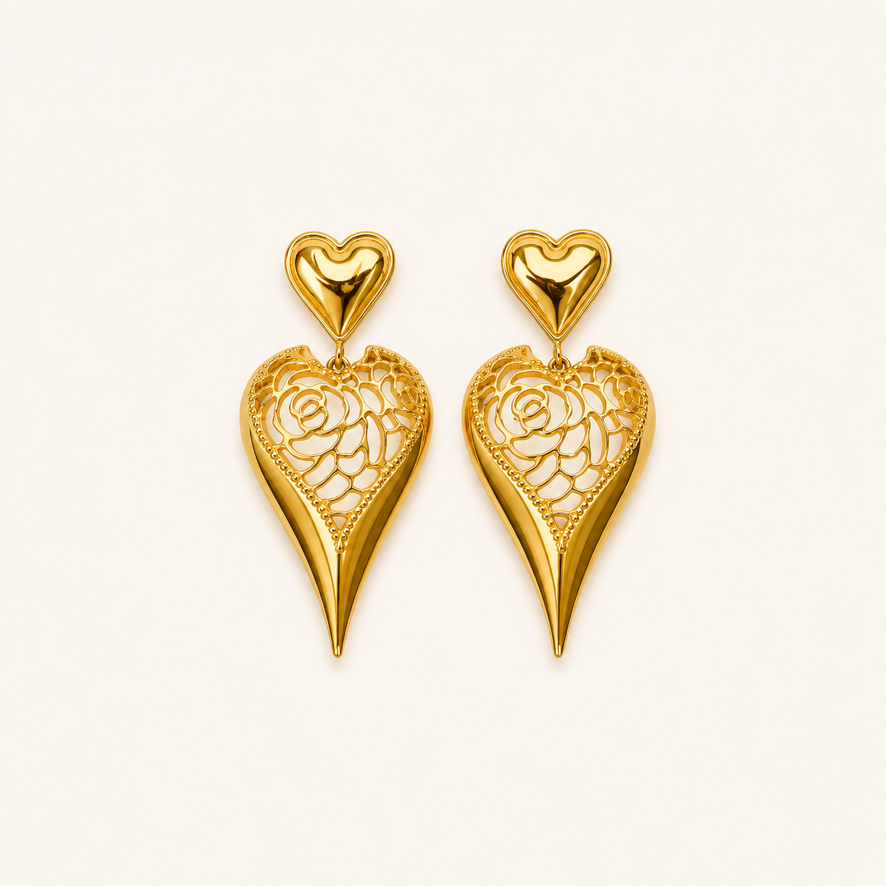 Golden Heart Lace Drop Earrings