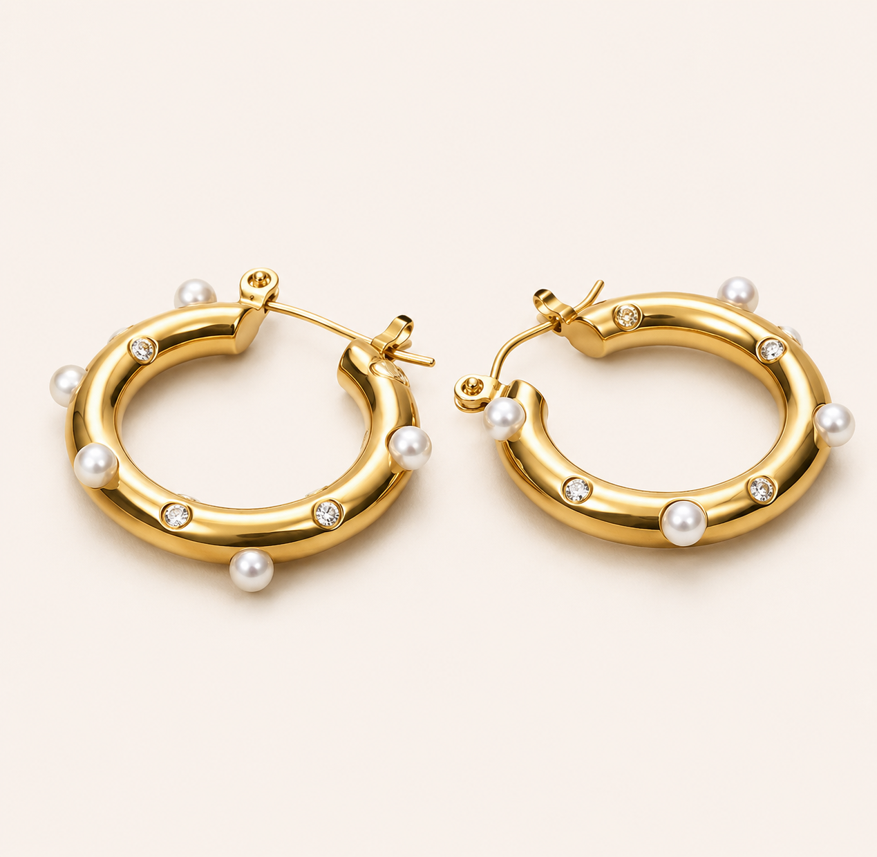 Pearl Accent Hoop Earrings