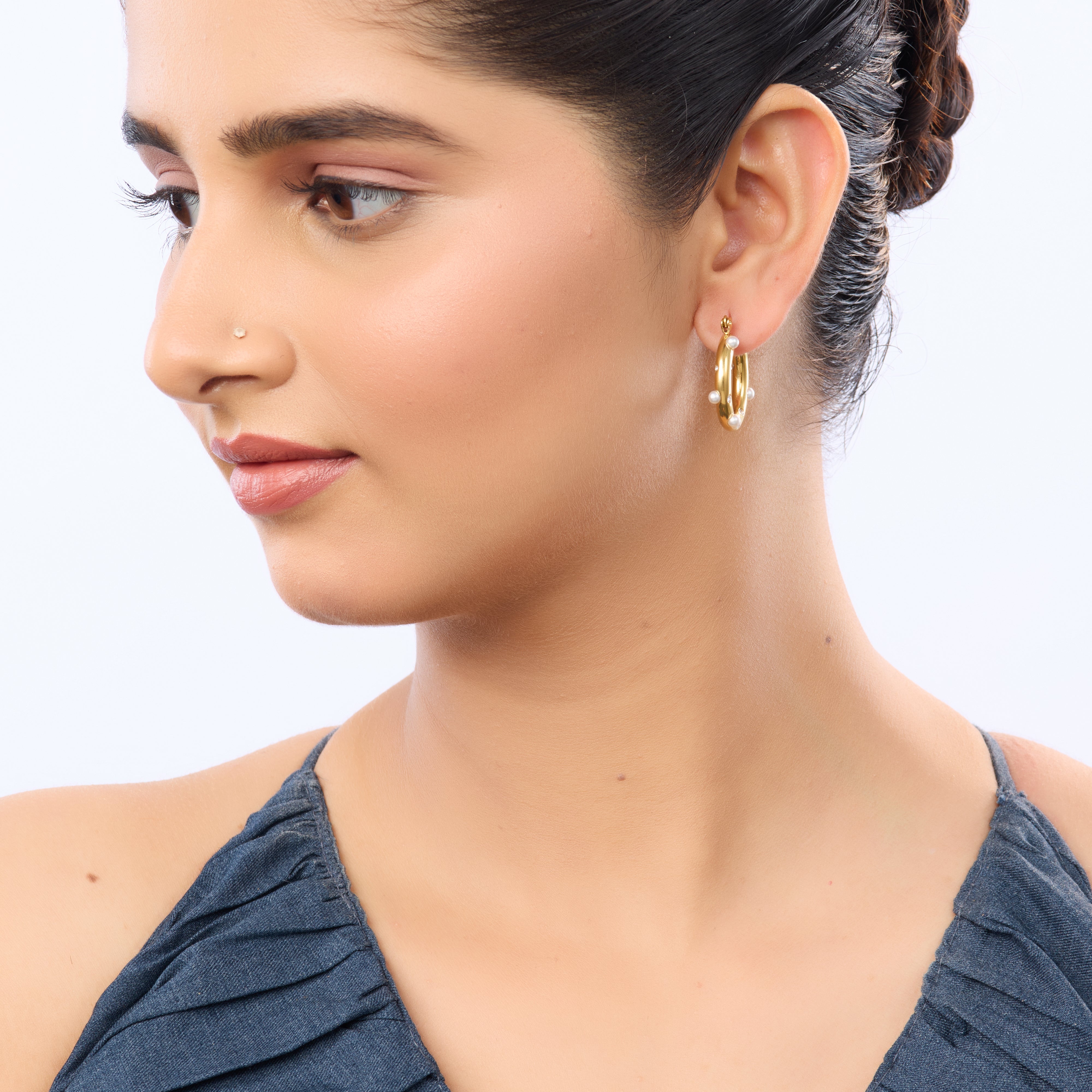 Pearl Accent Hoop Earrings