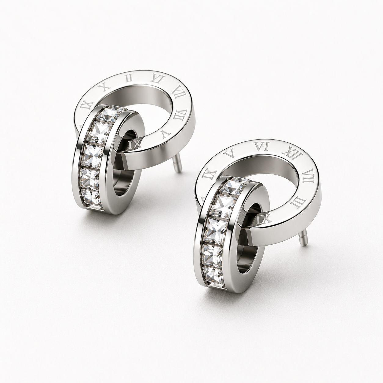 Roman Numeral Zircon Hoop Stud Earrings