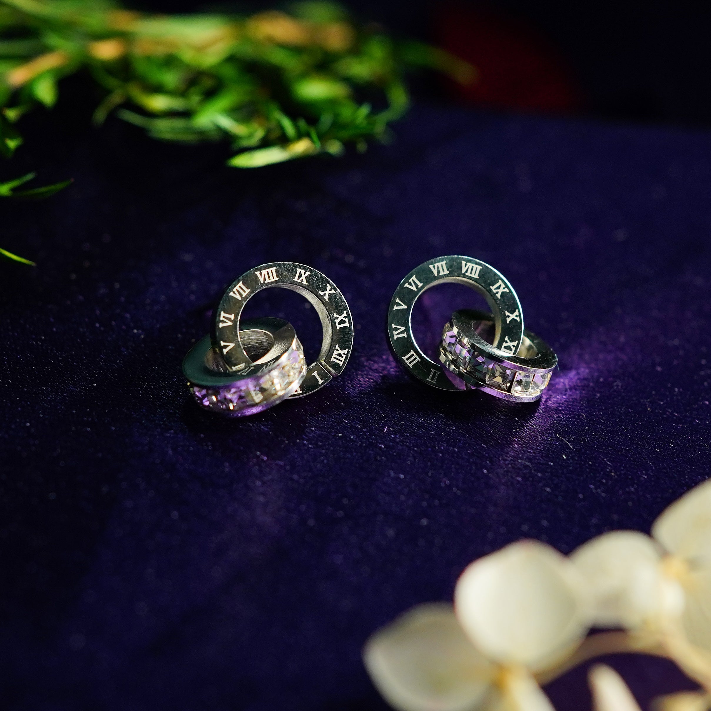Roman Numeral Zircon Hoop Stud Earrings