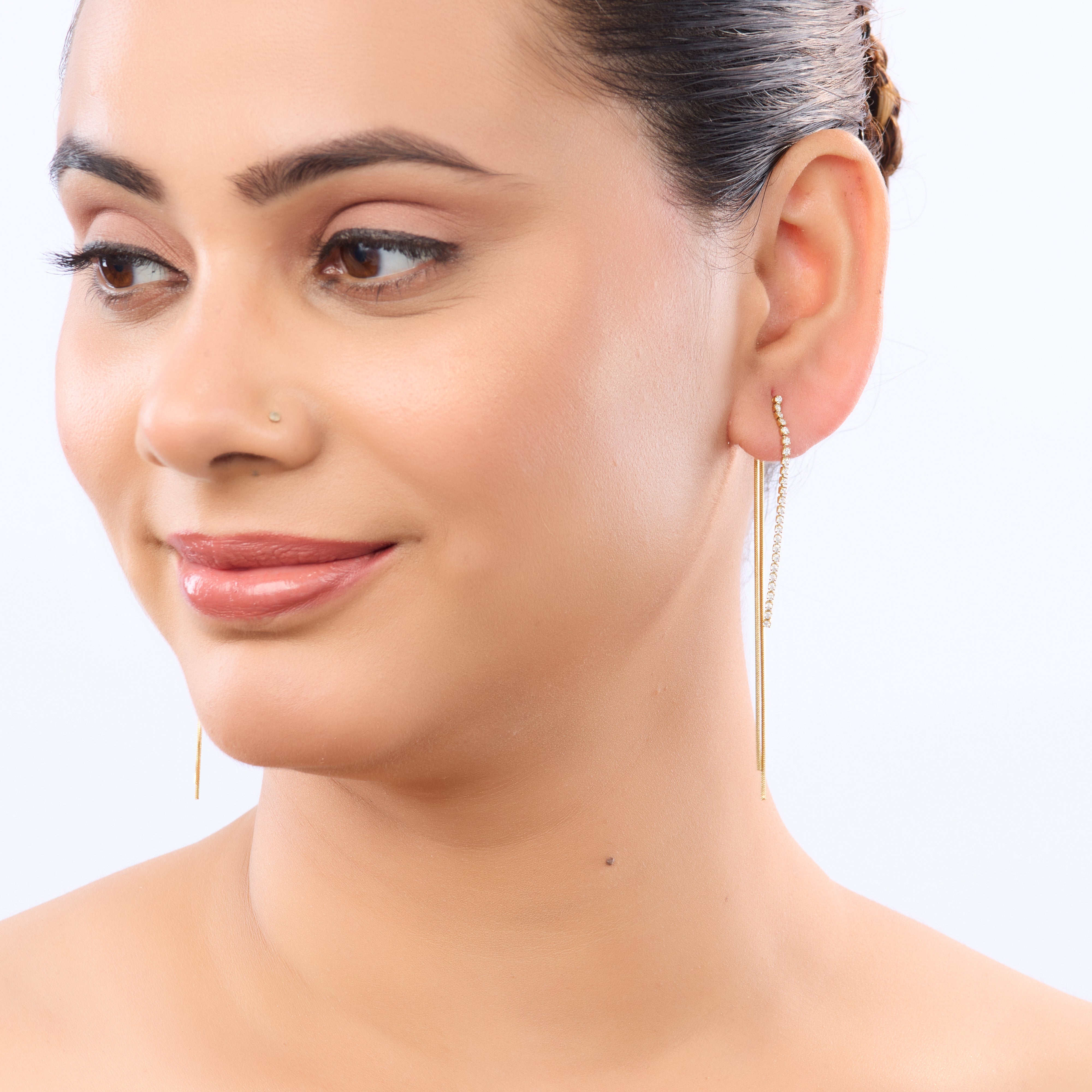 Curved Bar Chain Drop Earrings