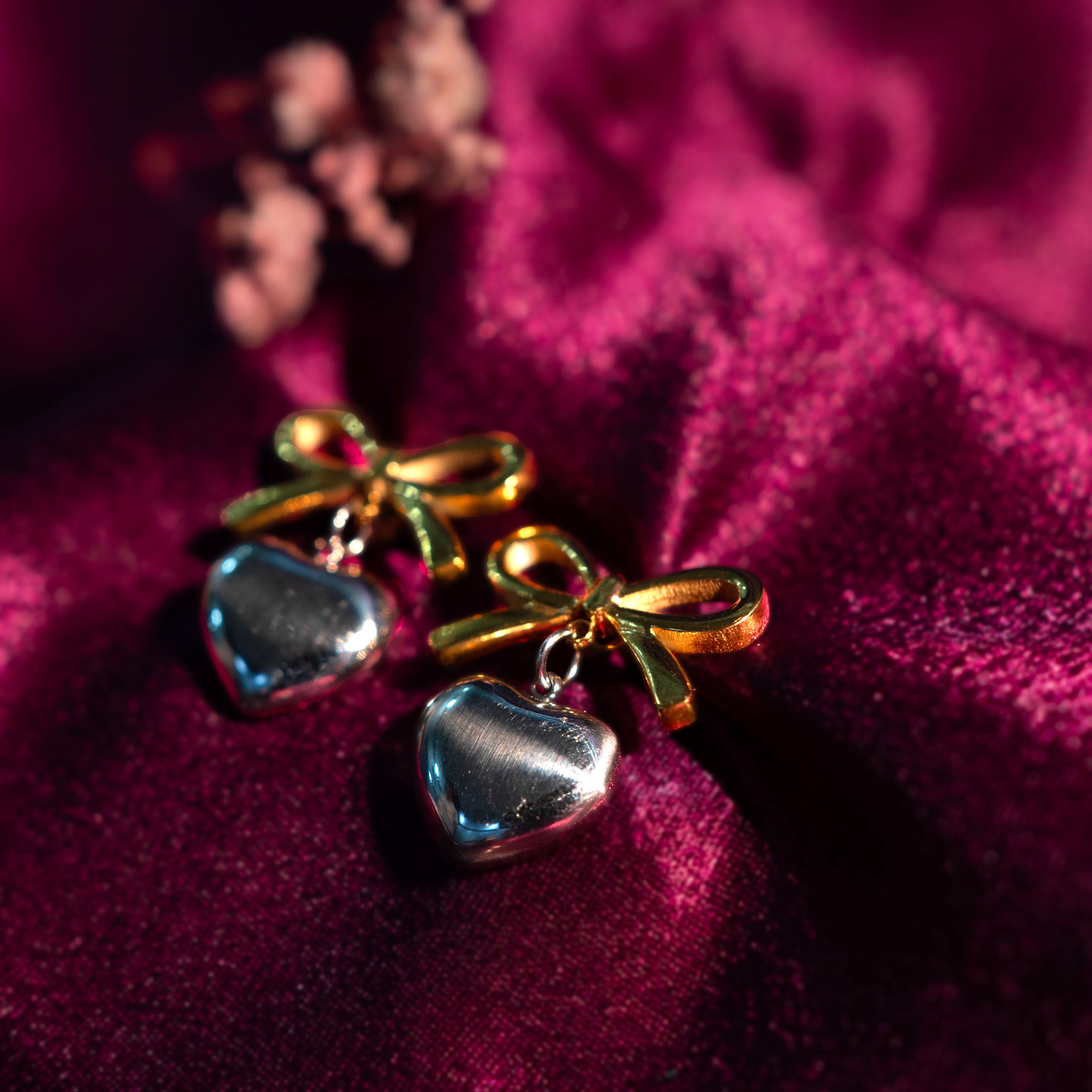 Bow Heart Drop Earrings