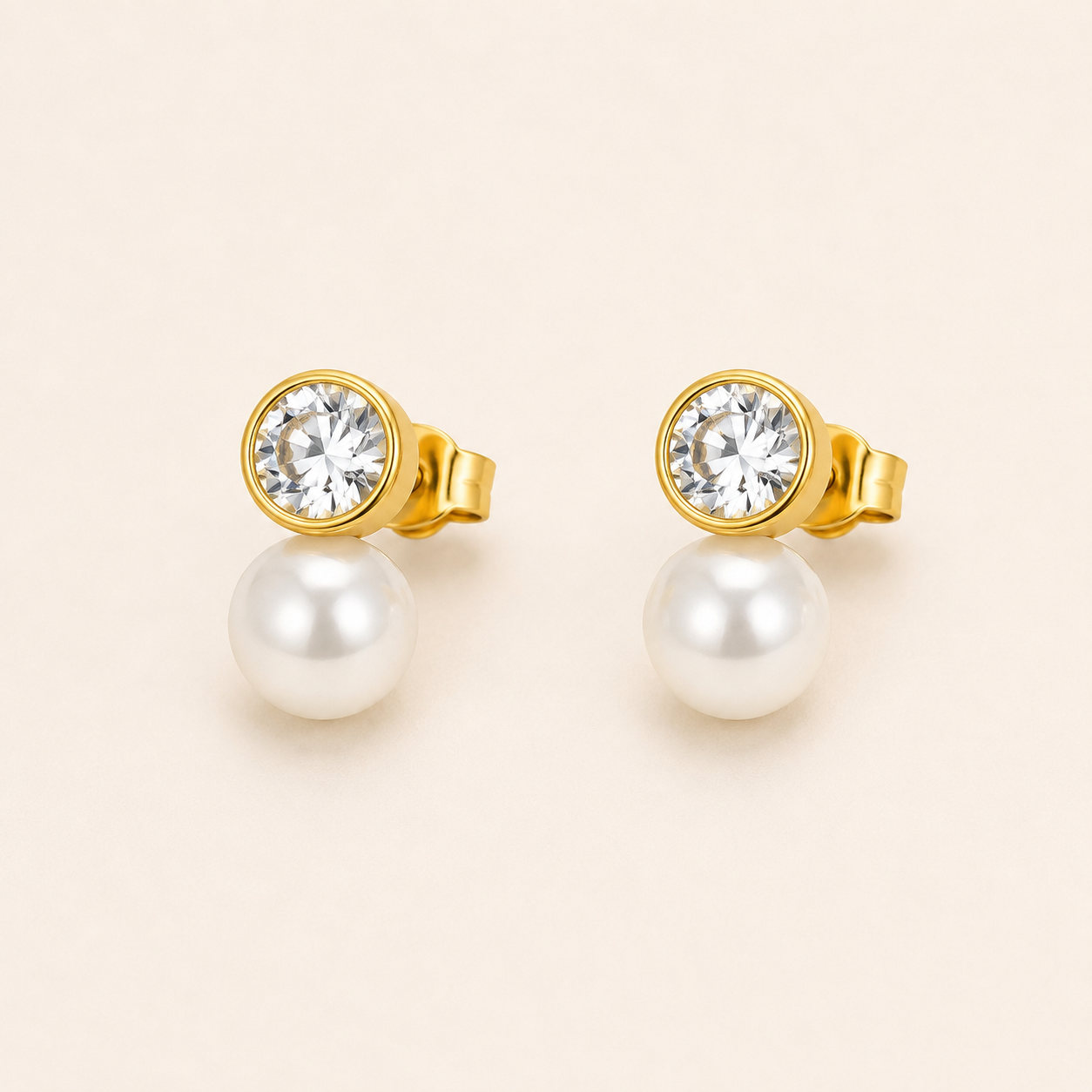 Pearl Drop Stud Earrings with Zircon Accent