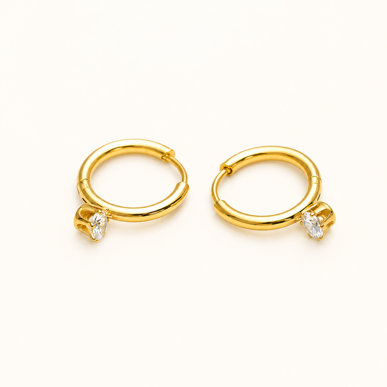 Mini Hoop Earrings with Zircon Charm