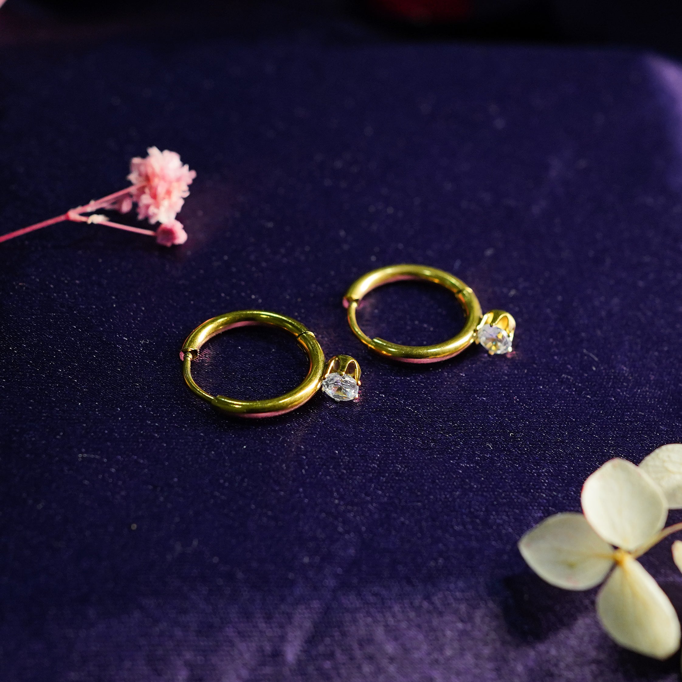 Mini Hoop Earrings with Zircon Charm